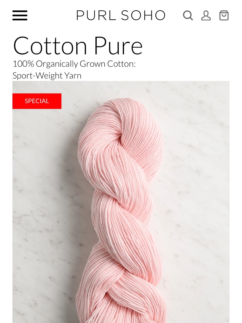 Purl Soho Cotton Pure Sport-Weight Yarn in Light Blue